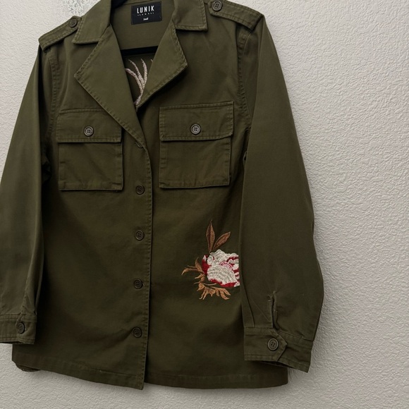 Lunik Embroidered Utility Jacket Button Front Pockets Green Size Small - Picture 6 of 12